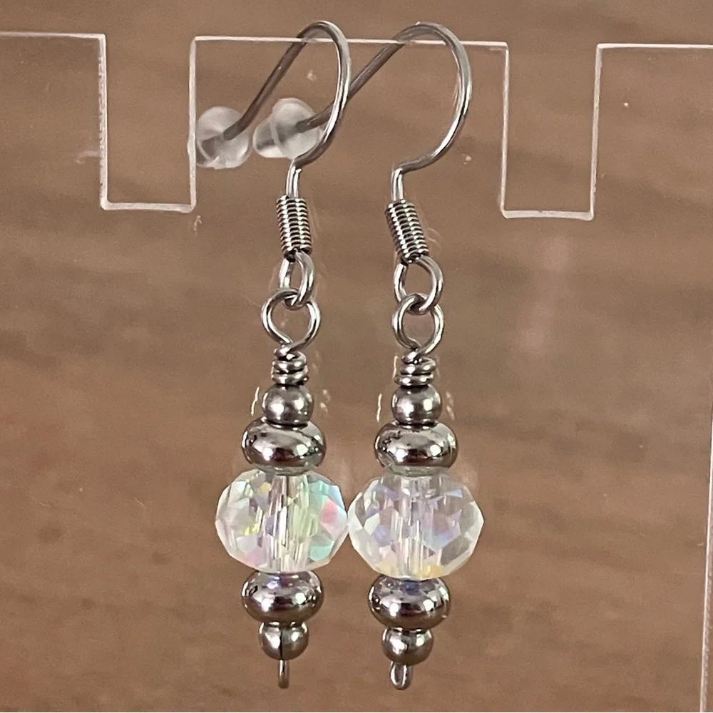 Czech glass and stainless steel dangle earrings - Picture 3 of 5
